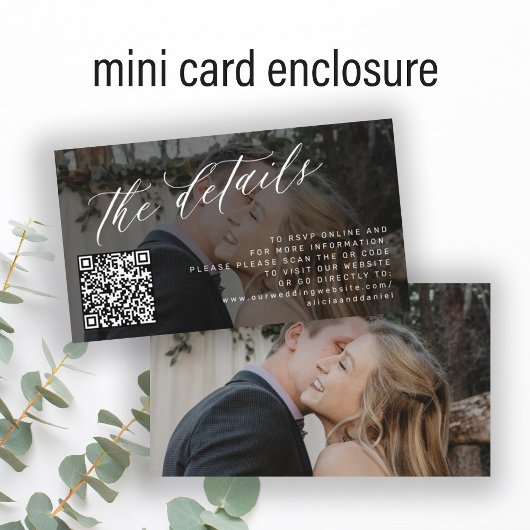 Carte D'accompagnement Code QR photo élégant script détails du mariage