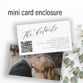 Carte D'accompagnement Code QR photo élégant script détails mariage blanc