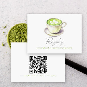 Carte D'accompagnement Code QR pour la liste de mariage thé matcha pour l
