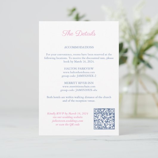 Carte D'accompagnement Code QR pour les détails du mariage avec monogramm (Debout devant)