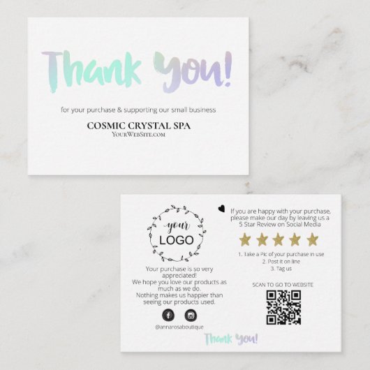 Carte D'accompagnement *~* Code QR RAINBOW - MERCI LOGO AP8 Review (Devant / Derrière)