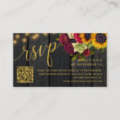 Carte D'accompagnement Code QR réponse mariage tournesol rustique et rose (Devant)