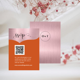 Carte D'accompagnement Code QR Rose métallique Gold Orange Wedding RSVP