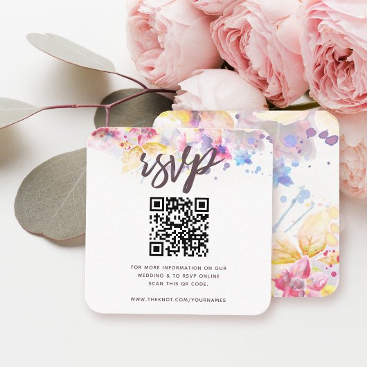 Carte D'accompagnement Code QR RSVP aquarelle pastel