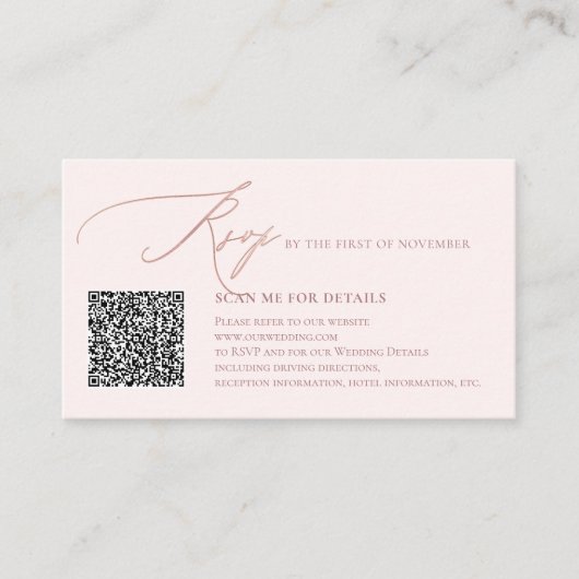 Carte D'accompagnement Code QR RSVP ArtsApp Calligraphie Fausse Rose Doré (Devant)