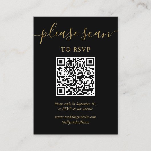 Carte D'accompagnement Code QR RSVP Black And Gold Script (Devant)