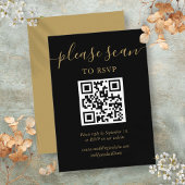 Carte D'accompagnement Code QR RSVP Black And Gold Script