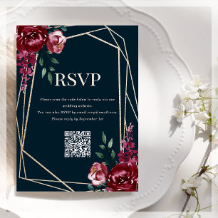 Carte D'accompagnement Code QR RSVP   Bleu marine   Floral bordeaux