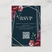Carte D'accompagnement Code QR RSVP | bleu marine | Floral Bourgogne (Devant)