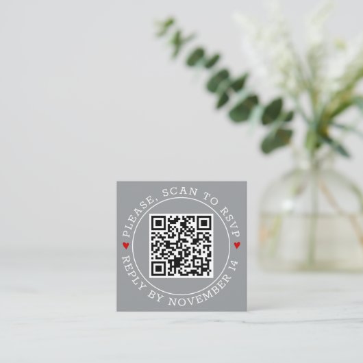 Carte D'accompagnement Code QR RSVP bordure moderne gris mariage (Debout devant)