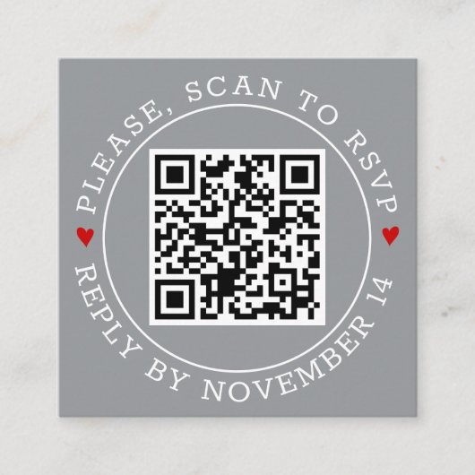 Carte D'accompagnement Code QR RSVP bordure moderne gris mariage (Devant)