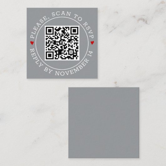 Carte D'accompagnement Code QR RSVP bordure moderne gris mariage (Devant / Derrière)