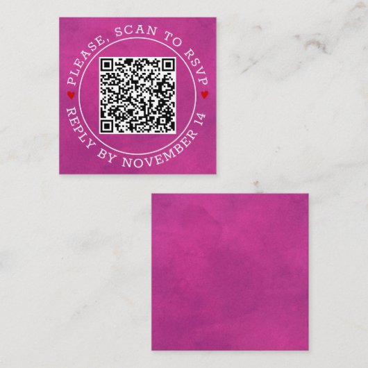 Carte D'accompagnement Code QR RSVP bordure teintée fuchsia rose mariage  (Devant / Derrière)