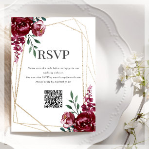 Carte D'accompagnement Code QR RSVP Bourgogne Marsala Rouge Floral