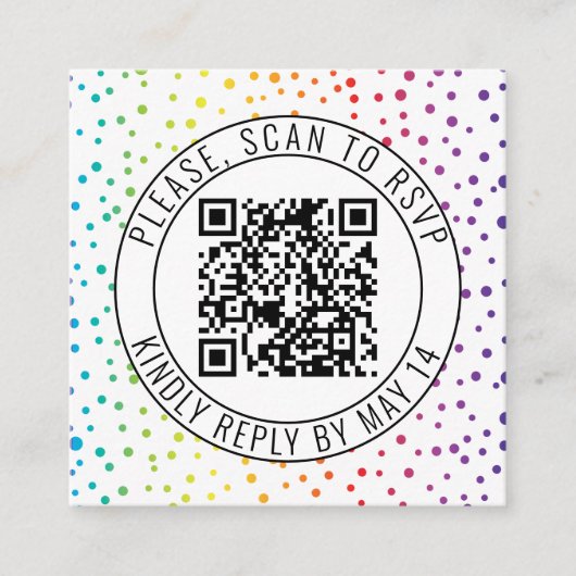 Carte D'accompagnement Code QR RSVP, confetti gay lesbienne mariage Enclo (Devant)