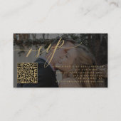 Carte D'accompagnement Code QR RSVP écriture dorée photo site web mariage (Devant)