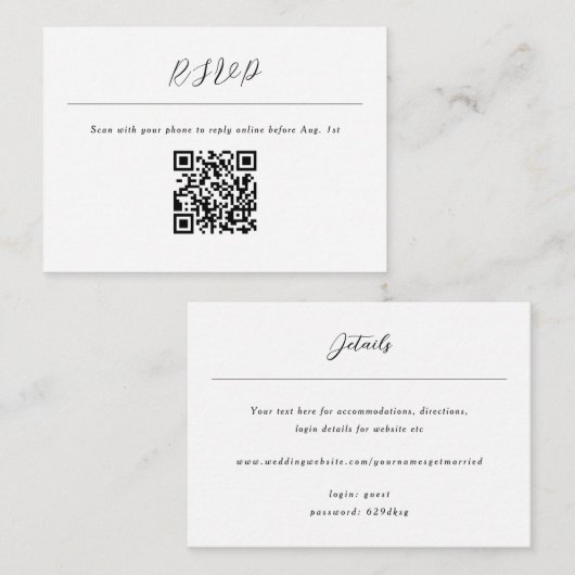 Carte D'accompagnement Code QR Rsvp en ligne (Devant / Derrière)