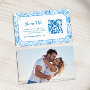 Carte D'accompagnement Code QR RSVP en ligne Coquillage bleu aquarelle