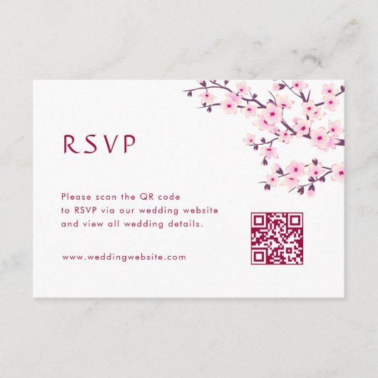 Carte D'accompagnement Code QR | RSVP Fleur de Cerisier (Devant)