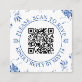 Carte D'accompagnement Code QR RSVP, fleurs bleues mariage floral (Devant)
