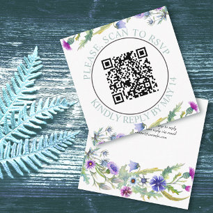Carte D'accompagnement Code QR RSVP, fleurs sauvages aquarelle mariage