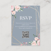 Carte D'accompagnement Code QR RSVP | Floral Blush Bleu Poussiéreux  (Devant)