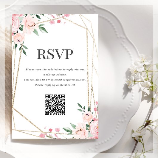 Carte D'accompagnement Code QR RSVP | Floral Rose Pâle