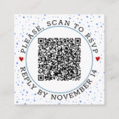 Carte D'accompagnement Code QR RSVP frontière bleue et confetti (Devant)