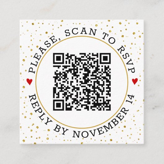 Carte D'accompagnement Code QR RSVP frontière or et confetti (Devant)