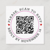 Carte D'accompagnement Code QR RSVP fuchsia frontière rose, coeur mariage (Devant)