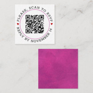 Carte D'accompagnement Code QR RSVP fuchsia frontière rose, coeur mariage