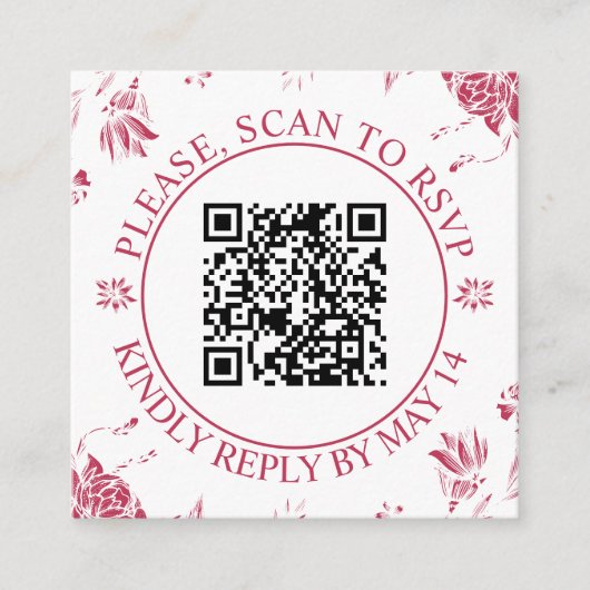 Carte D'accompagnement Code QR RSVP, mariage à fleurs magenta (Devant)