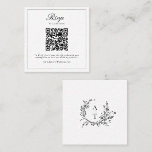 Carte D'accompagnement Code QR RSVP mariage Crête Fleur sauvage Noir Blan