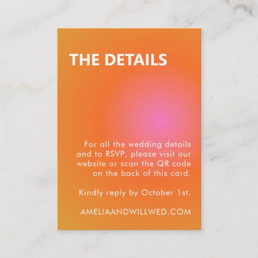 Carte D'accompagnement Code QR RSVP Mariage Dégradé Orange Rose Rétro (Devant)