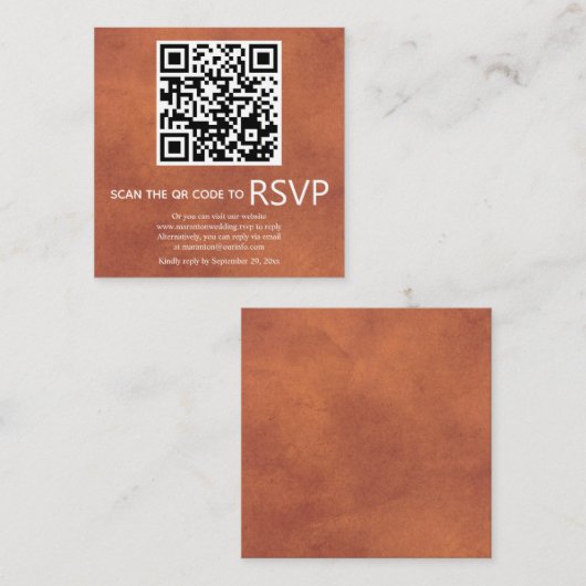 Carte D'accompagnement Code QR RSVP mariage en terre cuite tachée (Devant / Derrière)