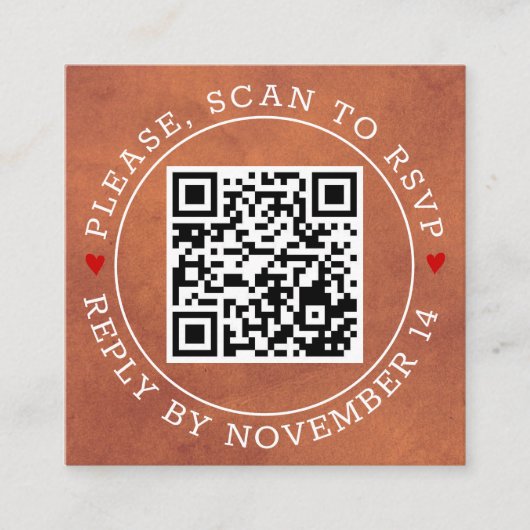 Carte D'accompagnement Code QR RSVP, mariage en terre cuite tachée (Devant)