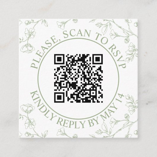 Carte D'accompagnement Code QR RSVP, mariage fleuri vert sauge (Devant)