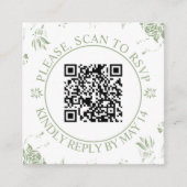 Carte D'accompagnement Code QR RSVP, mariage fleuri vert sauge (Devant)