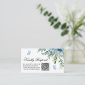 Carte D'accompagnement Code QR RSVP Mariage Fleurs Bleu Poussiéreux (Debout devant)