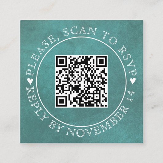 Carte D'accompagnement Code QR RSVP mariage teinté de bleu sarcelle (Devant)