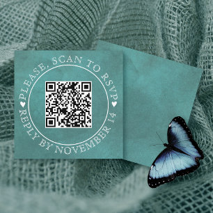 Carte D'accompagnement Code QR RSVP mariage teinté de bleu sarcelle