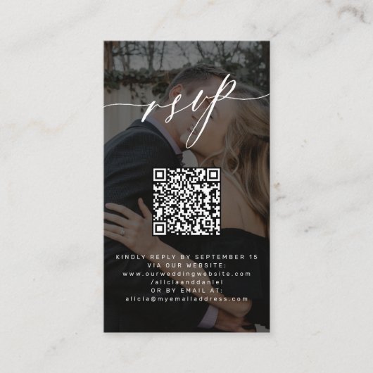 Carte D'accompagnement Code QR RSVP photo mariage site élégant (Devant)