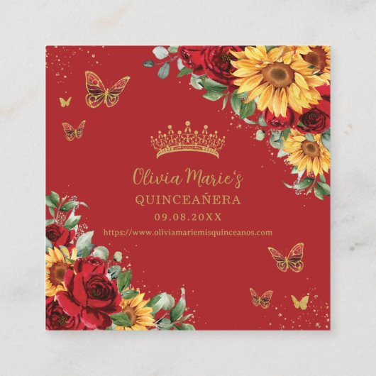 Carte D'accompagnement Code QR RSVP Roses Rouges Tournesols Quinceanera (Dos)
