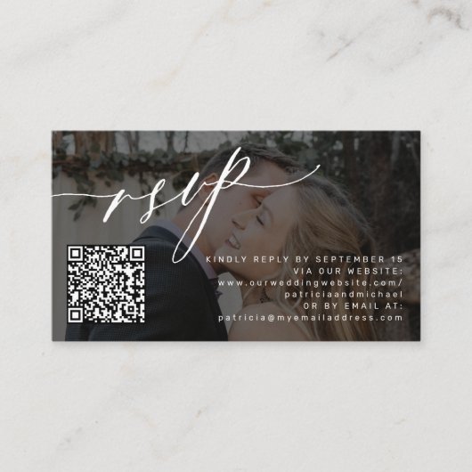 Carte D'accompagnement Code QR RSVP simple photo mariage site Web (Devant)