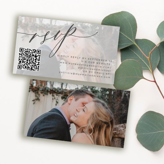 Carte D'accompagnement Code QR RSVP simple photo mariage site Web