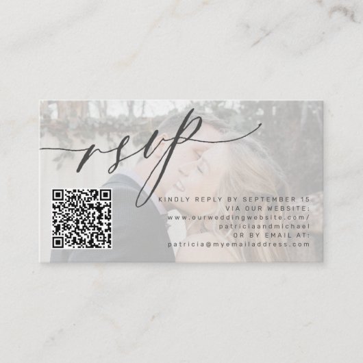 Carte D'accompagnement Code QR RSVP simple photo mariage site Web (Devant)