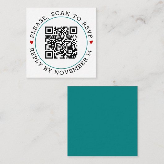 Carte D'accompagnement Code QR RSVP turquoise frontière bleue et mariage (Devant / Derrière)