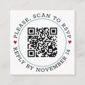 Carte D'accompagnement Code QR RSVP turquoise frontière bleue et mariage  (Devant)
