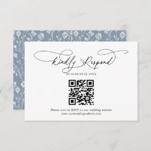 Carte D'accompagnement Code QR Script Floral Dusty Blue Wedding Rsvp