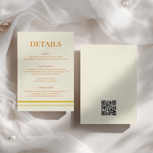 Carte D'accompagnement Code QR simple des détails de mariage jaune beurre